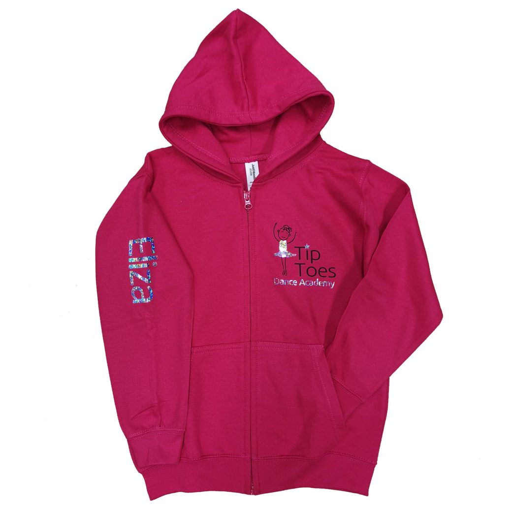 tip toes dance fuchsia zipped hoodie front
