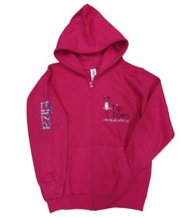 tip toes dance fuchsia zipped hoodie front